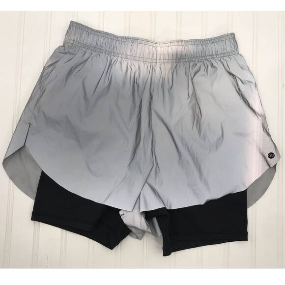 CALIA by Carrie Underwood Pants - Calia Silver Reflective Layered Running Shorts Womens S